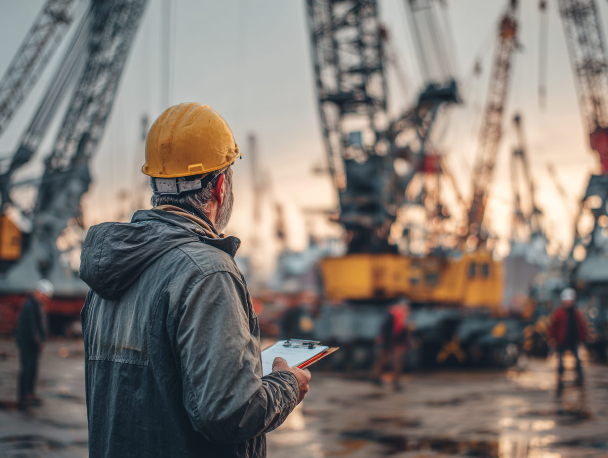 Crane expert witness observing crane activity during a job site review